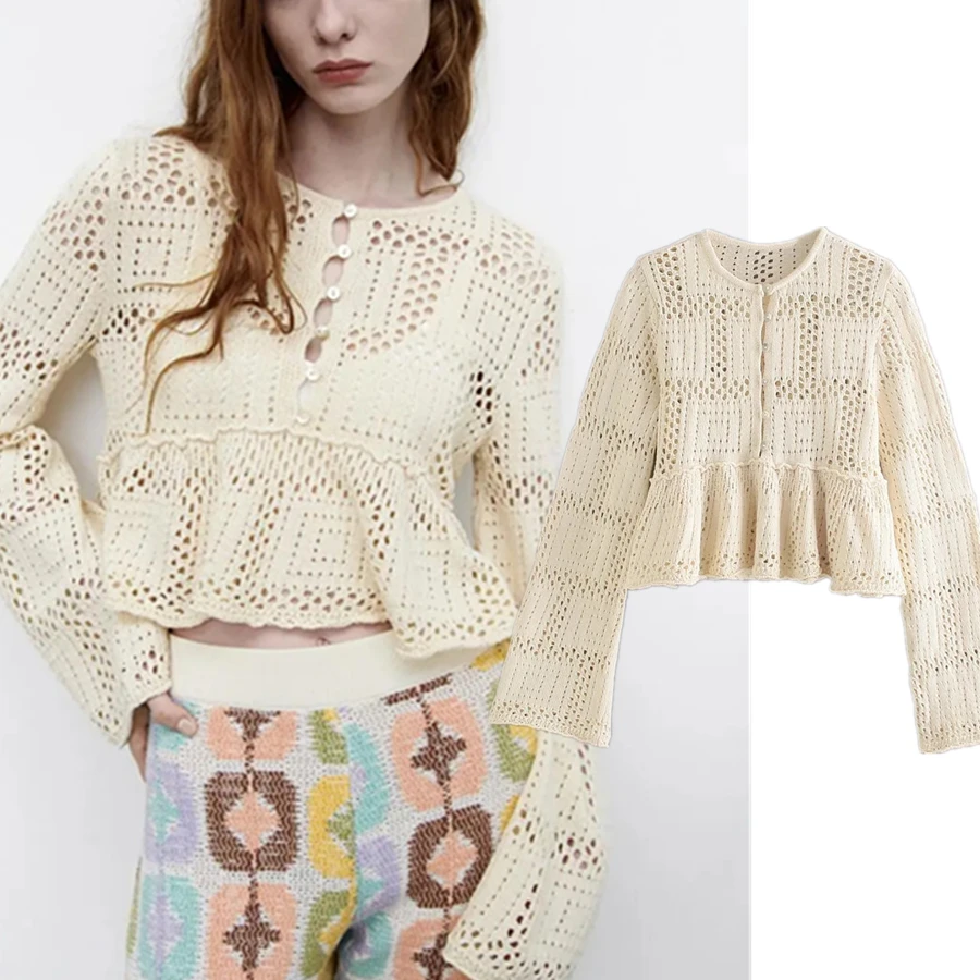 

Elmsk Pullovers Tops Indie Folk High Street Vintage Hollow Out Knitted Sexy Short Sweaters Women Pull Femme Sweaters Women