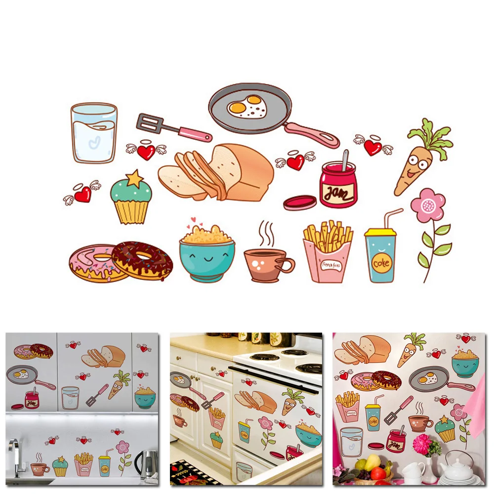 

40x30CM Decorative Delicious Wall Stickers Cute Cartoon Pattern Fridge Kitchen Home Decoration Creative Stickers