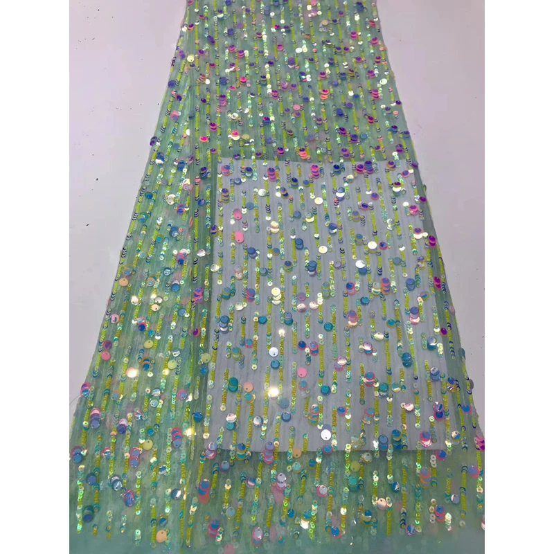 

Lace Fabric For Dresses 2020 High Quality Colorful Beads Sequins Stripe Fashion Net Lace 5 Yards Tulle Fabric For Holiday