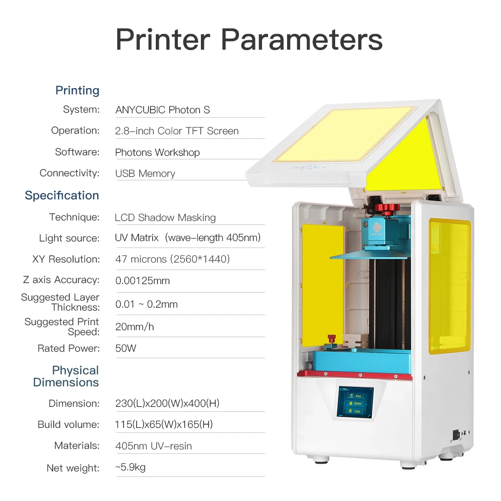 ANYCUBIC UV Принтер LCD матрица Photon S 3D принтер настольный с Freebies Смола 405 нм офлайн