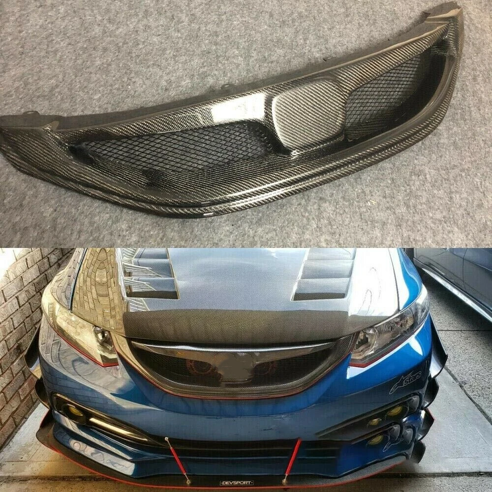 

Carbon Fiber Style Front Bumper Grille For 2013-2015 9th Honda Civic Sedan SI Car Exterior Mesh Frame Grid Grating Racing Grills