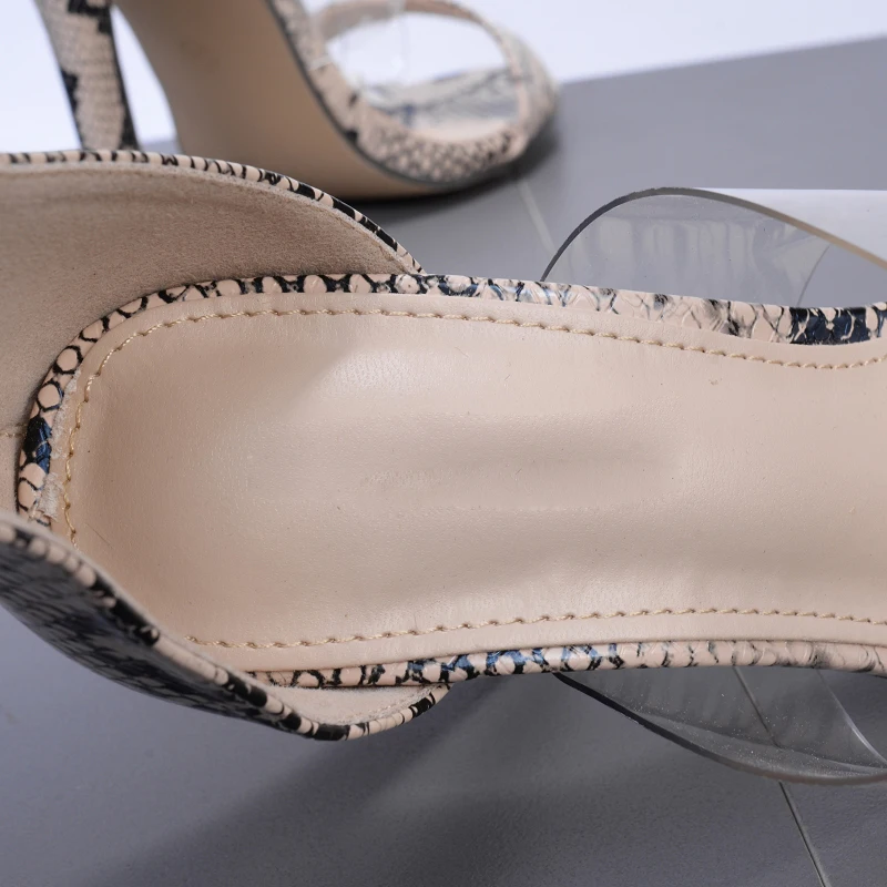 2019 Women Summer 11cm High Heels Serpentine Sandals Lady Transparent Sexy Snake Print Pumps Female Scarpins Ankle Strap Shoes | Обувь