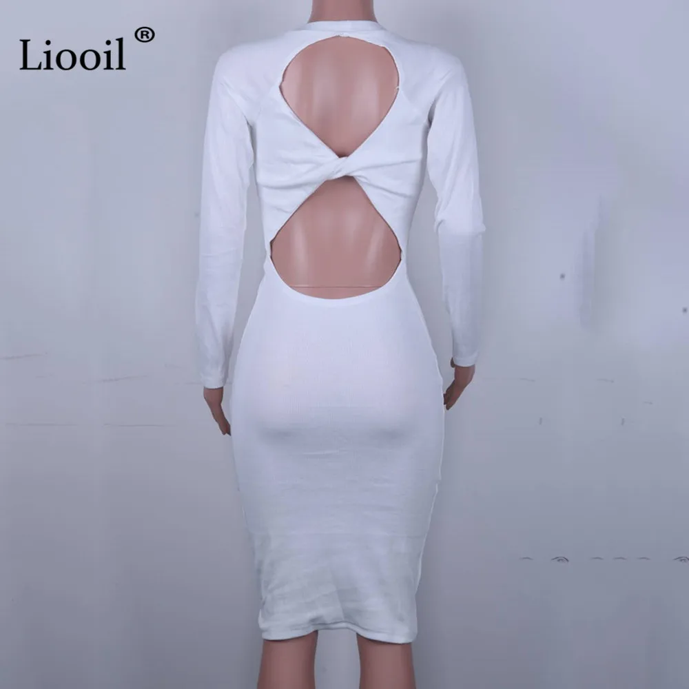 

Liooil Knit Hollow Out Midi Dress Women 2021 Long Sleeve O Neck Ladies Sexy Bodycon Black Elegant Skinny Party Club Dresses