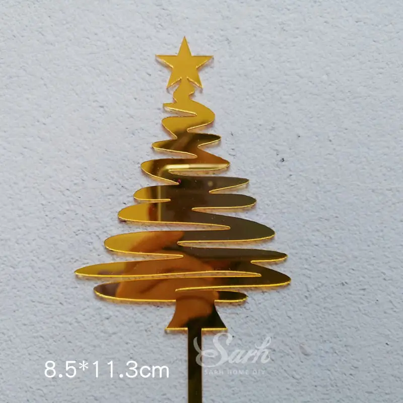 2pc christmas tree Merry Топпер на Рождественский торт Золото Серебро Лось Замороженные вечерние акриловые снежинки украшения сладкие подарки для выпечки - Цвет: 2pc christmas tree