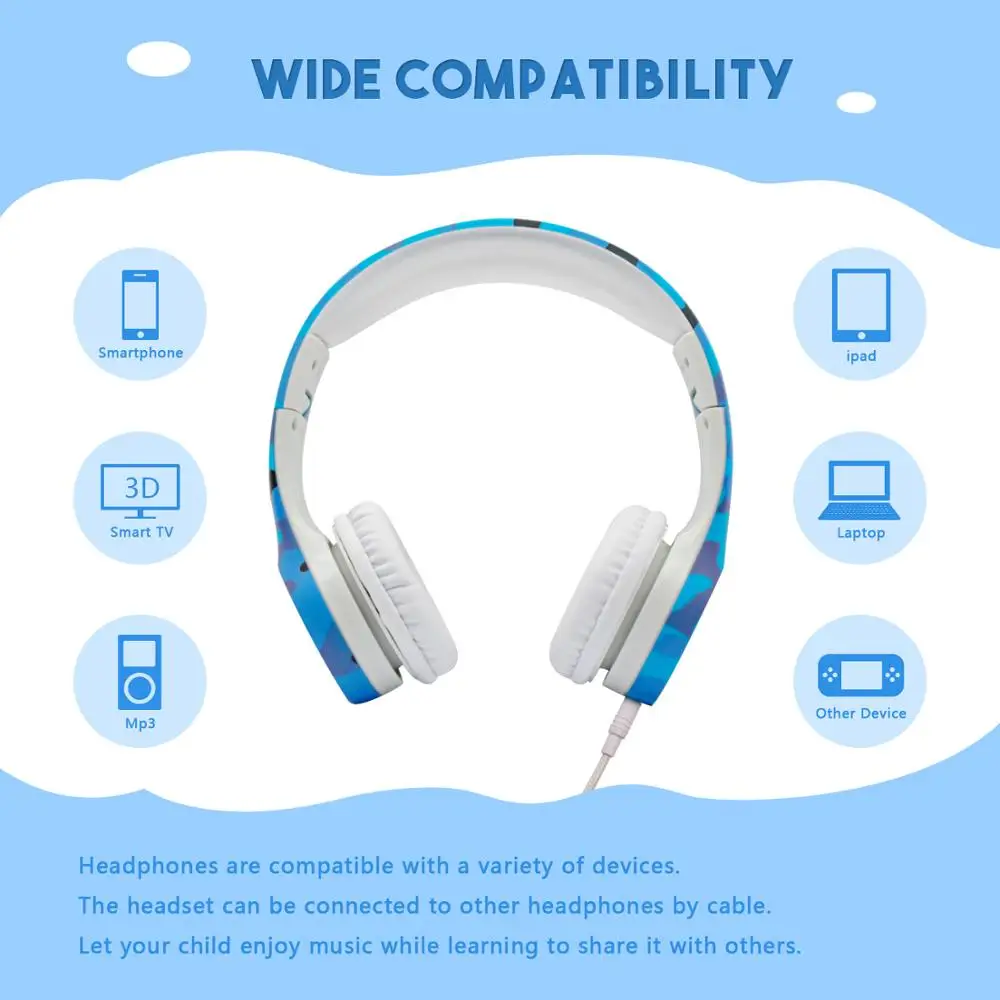 Детские наушники камуфляжная детская гарнитура Hisonic с ограничением громкости и