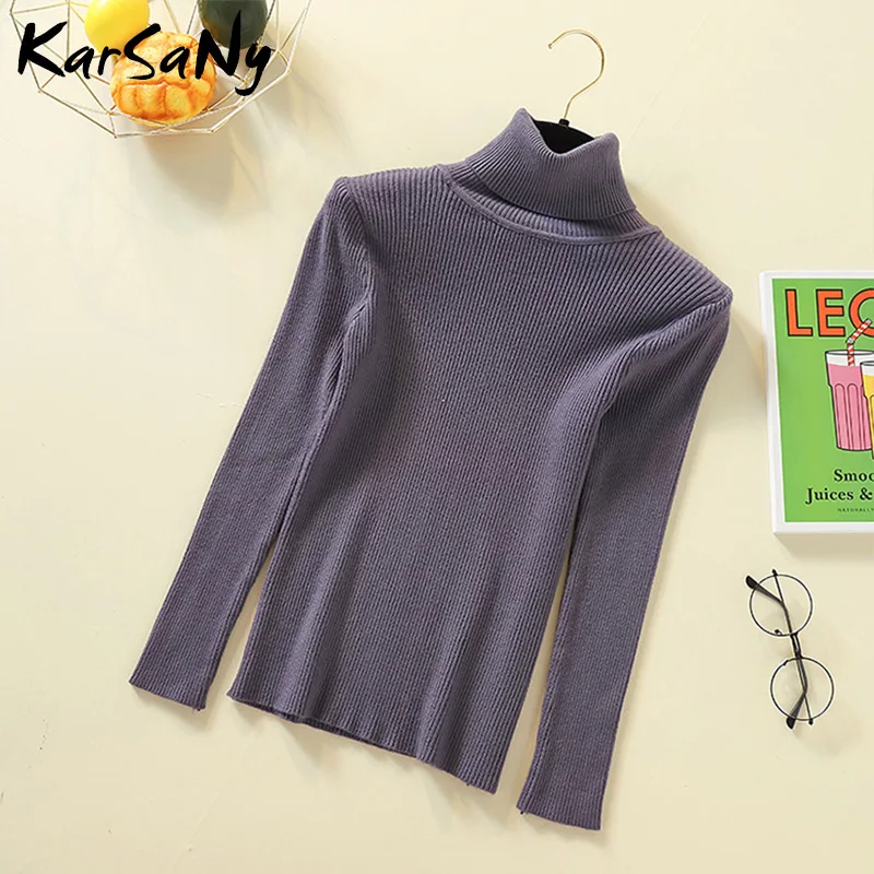 Navy blue KarSaNy, осенне-зимний женский вязаный свитер с высоким воротом, пуловер с длинным рукавом, джемпер с высоким воротником, женский свитер с высоким воротником, водолазка - Цвет: Navy blue