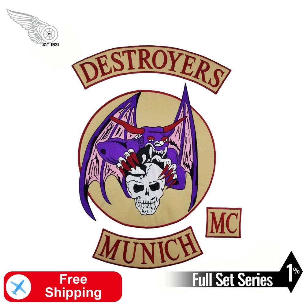 Полный комплект с большим вышивкой в виде черепа Разрушителя MC крыльями нашивка