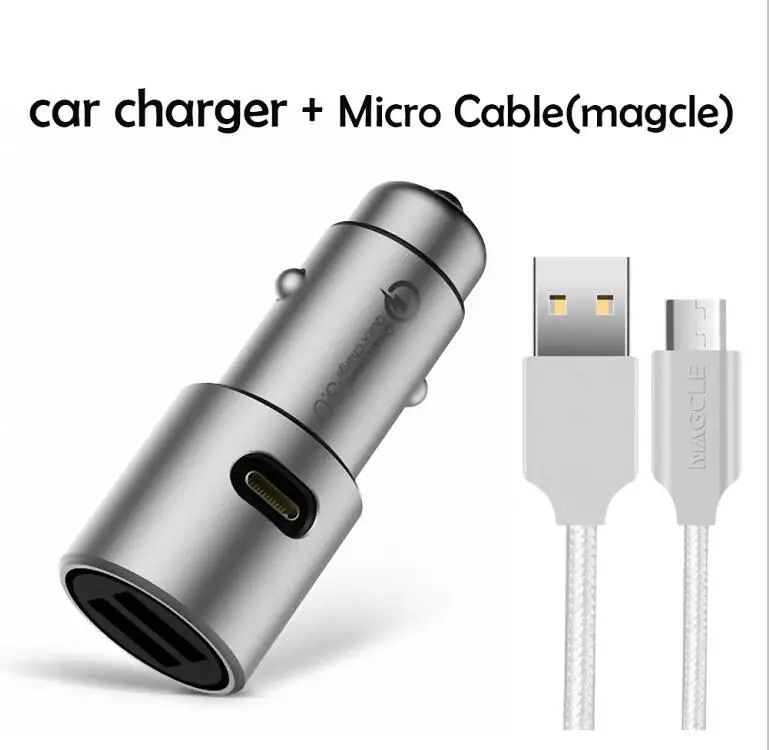 Оригинальное автомобильное зарядное устройство xiaomi QC3.0, 5 В/3 А, двойное быстрое зарядное устройство USB, 9 В/2 А, 12 В/1,5 А, автомобильное зарядное устройство mi Quick+ кабель 2A Magcle - Цвет: Charger with Micro