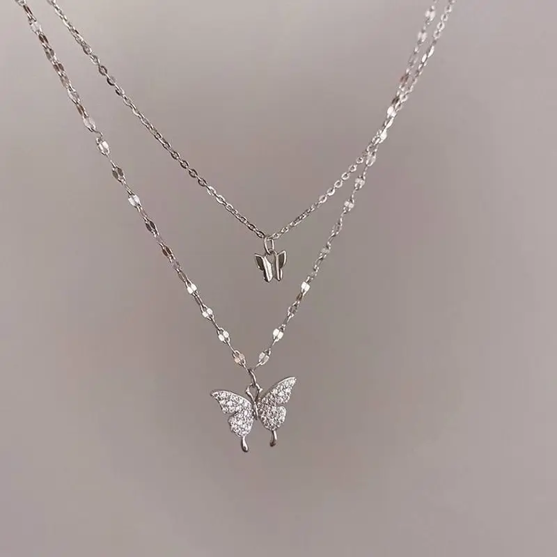 

2021 New Kopo Fashion Simple Butterfly Necklaces for Women Shiny Luxury Chain Clavicle Pendant Necklace Fine Jewelry Gifts