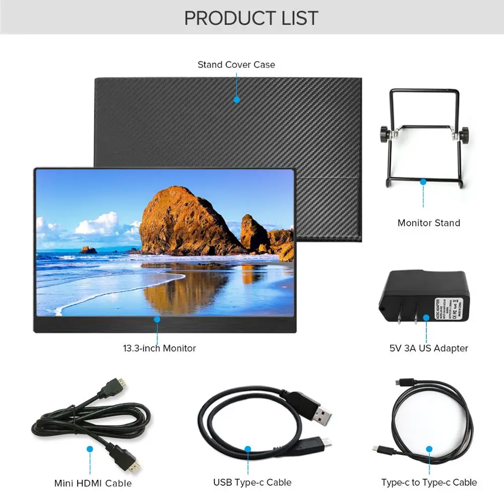 Портативный монитор UPERFECT Full HD 1080P IPS экран 13 3 дюйма встроенные двойные колонки