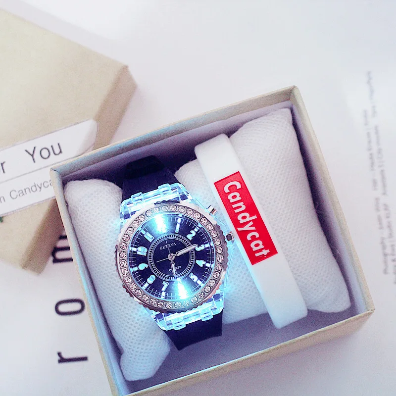 Элегантный набор светящихся кварцевых женских часов спортивный браслет для