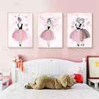 Плакаты и принты для детской комнаты в скандинавском стиле с балериной и розовой принцессой