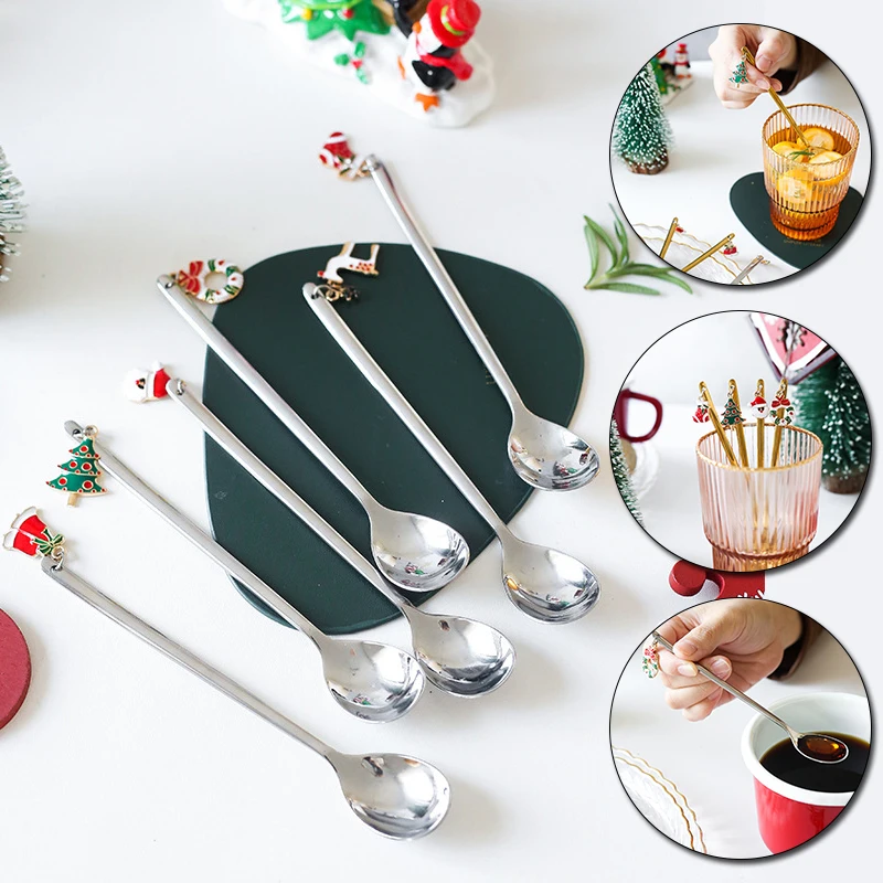 Рождественская подставка для кофе, супа, чайная ложка, десерт, торт, мороженое, ложка, рождественский подарок, украшение для стола и кухни