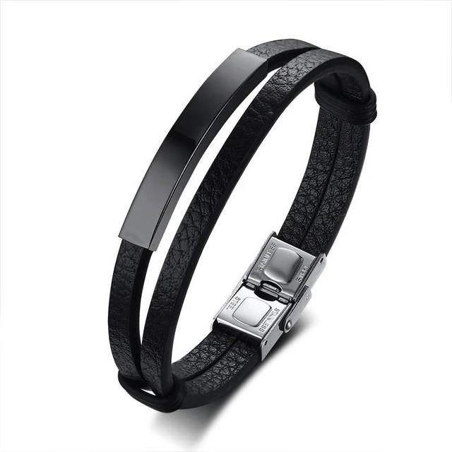 only bracelet 2 Мужской кожаный браслет двойной обёрточная бумага ID персонализированное вдохновение гравировальный мужской имя начальный бразильский - Окраска металла: only bracelet 2
