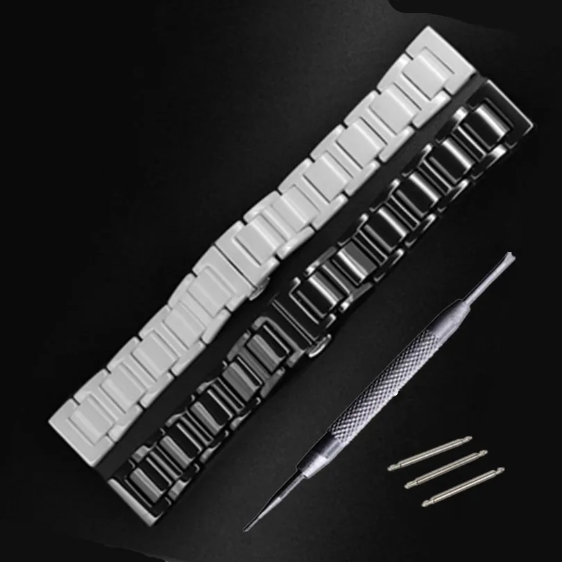 Ремешок керамический для мужских и женских часов черный белый браслет с
