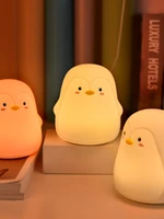 animal silicone cute penguin led night light with usb rechargeable battery pat switch birthday gift eye protect bedside salon