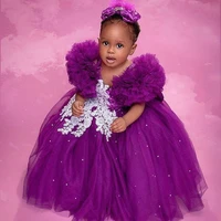 baby flower girl dresses ruffles off shoulder applique hot drill vestido de fiesta de boda puffy tulle pageant party gowns