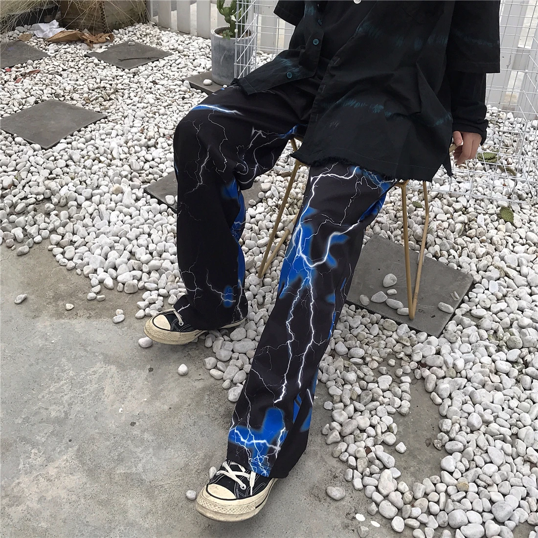 Neploe Harajuku высокие уличные черные ретро длинные брюки с принтом молнии свободные повседневные Прямые брюки женские мужские широкие брюки 54597
