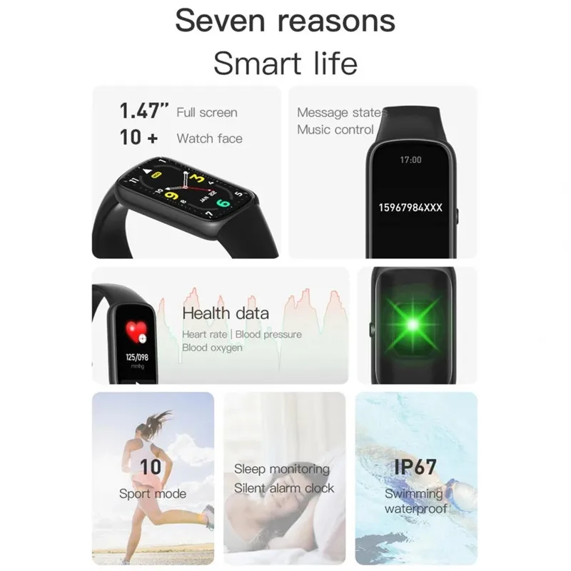 C11 Smart Wristbands IP67 Waterproof Heart Rate Blood Pressure Oxygen Monitor Fitness Bracelet for Android IOS Phone | Электроника