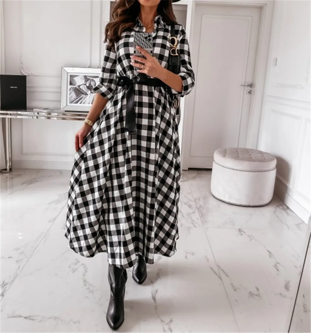 

Plaid Turn-down Collar Shirt Women Dress 2020 Casual Irregular Full Sleeve Loose Mini Dress Ladies Button Vintage Dress Vestidos