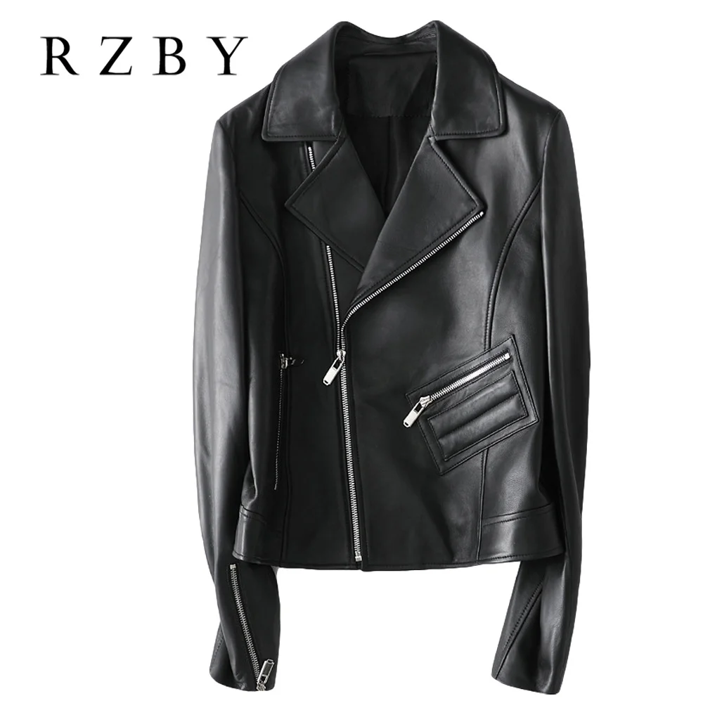 Real Leather Genuine Jacket For Women 2021 New Vintage Sheepskin Coat Fashion Punk Outwear Motorcycle Casual Veste RZBY234