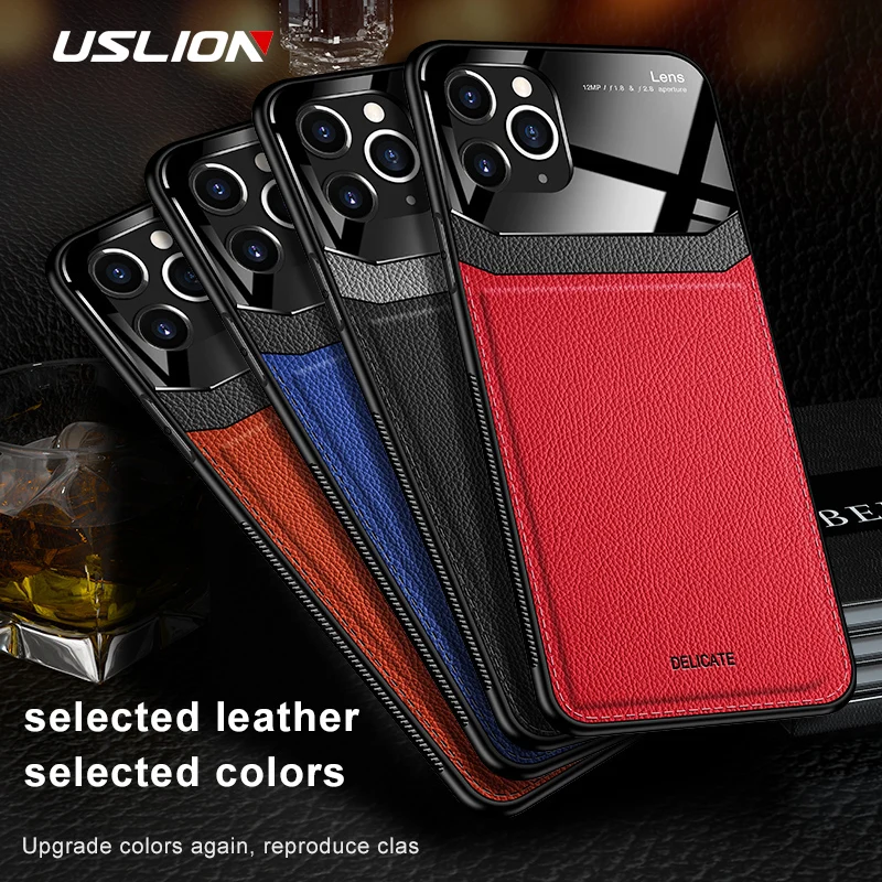 USLION бизнес Lychee чехол для телефона iPhone 11 Pro Max XR XS сплошной цвет Противоударный