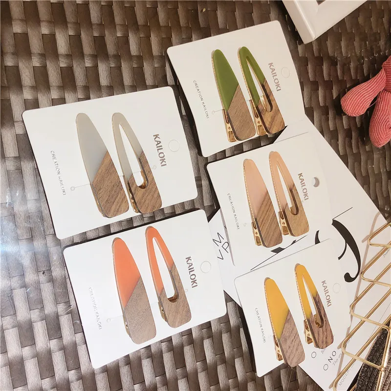 HZ 2019 заколка для волос с деревянными вставками корейские Простые полые заколки в