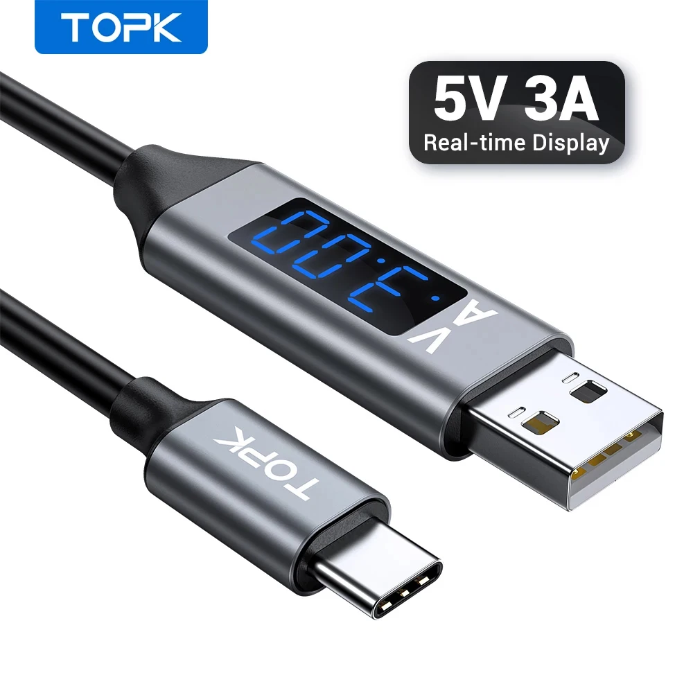 TOPK AC32 USB Type C кабель отображение напряжения и тока для быстрой зарядки