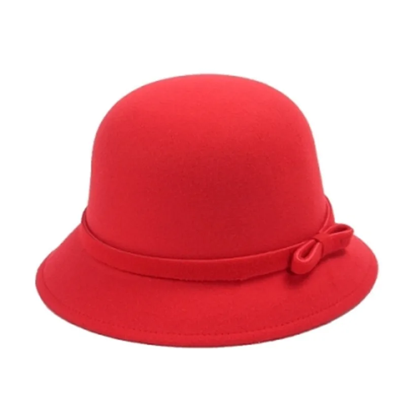2021 Winter Elegant Women Foldable Wool Felt Bucket Hat With Brim Female Bow Fishing Hats Floppy Solid Caps Sun Protection