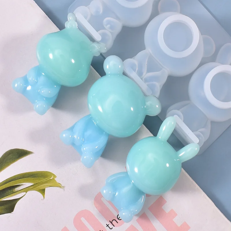 

3D Kawaii Bear Epoxy Resin Silicone Mold Handmade Desktop Layout Decor Rabbit Keychains Charms DIY Jewelry Accessory Craft