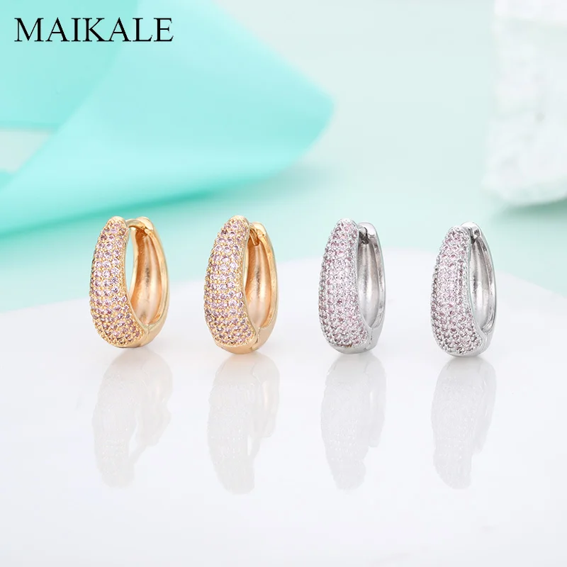Женские круглые серьги-кольца MAIKALE, маленькие серьги золотистого/серебристого цвета с фианитом, роскошные ювелирные изделия с драгоценными камнями для подарка