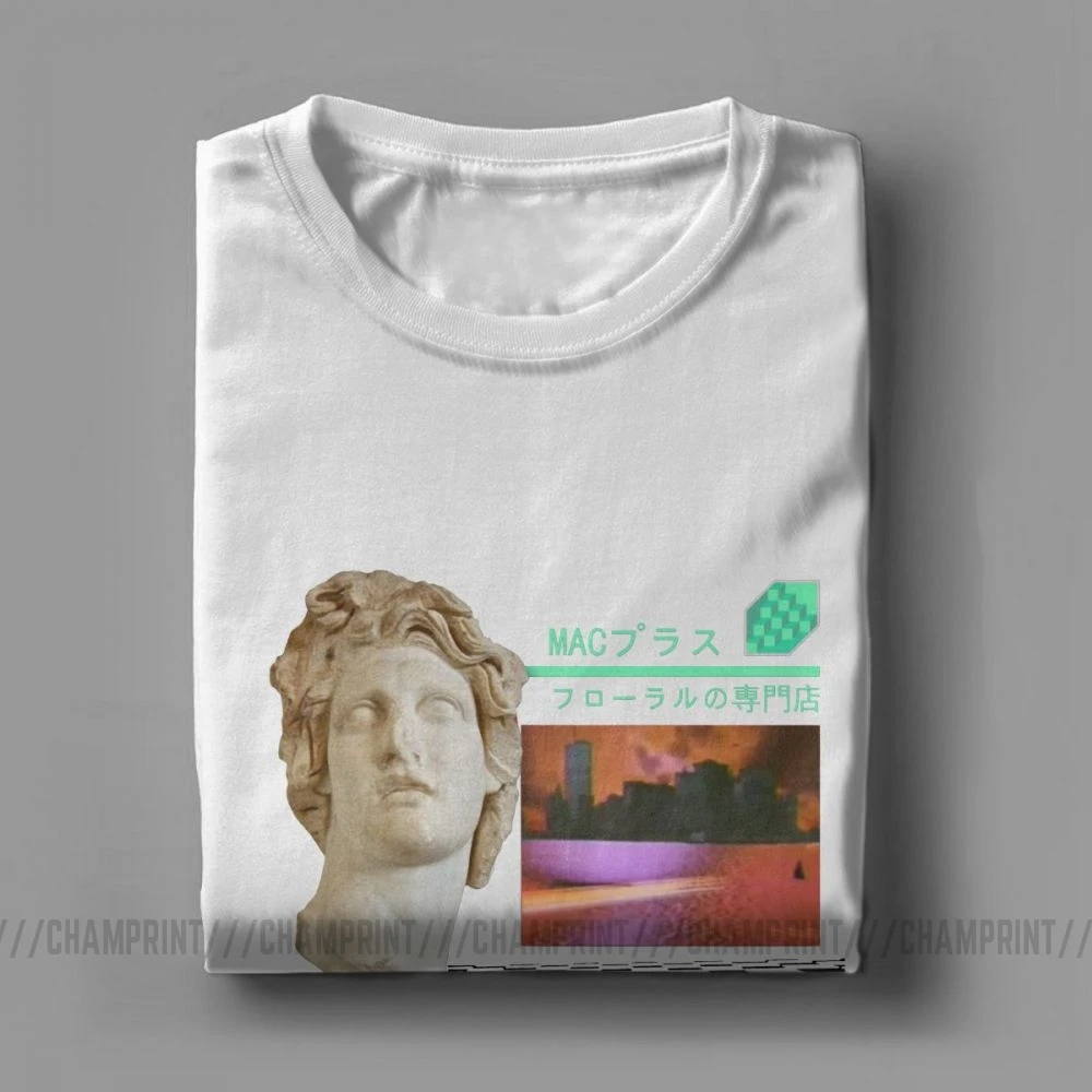 Мужская футболка Vaporwave эстетика цветочный узор 100% хлопок с круглым вырезом