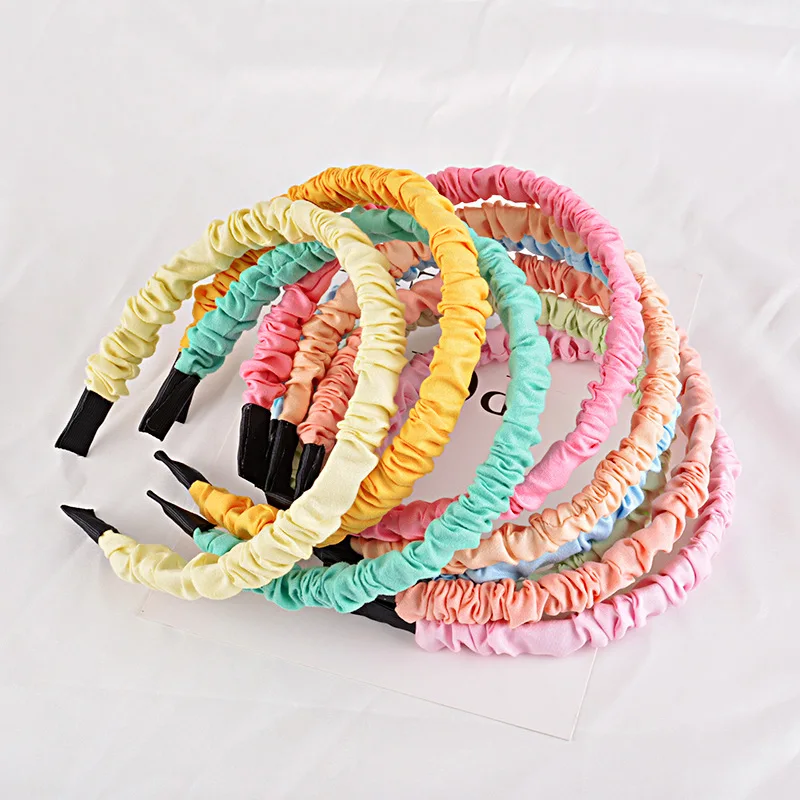 

Simple Pleated Bubble Headbands For Women Girls Colorful Thin Cloth/Organza Folds Hairbands Bezel Hair Hoop Hair Accessories