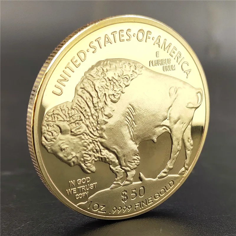 Native Americans and USA Liberty Buffalo Yak In God We Trust Gold Challenge Collectible Coin 1 Oz 9999 FINE GOLD 50 Dollars Copy | Дом и сад