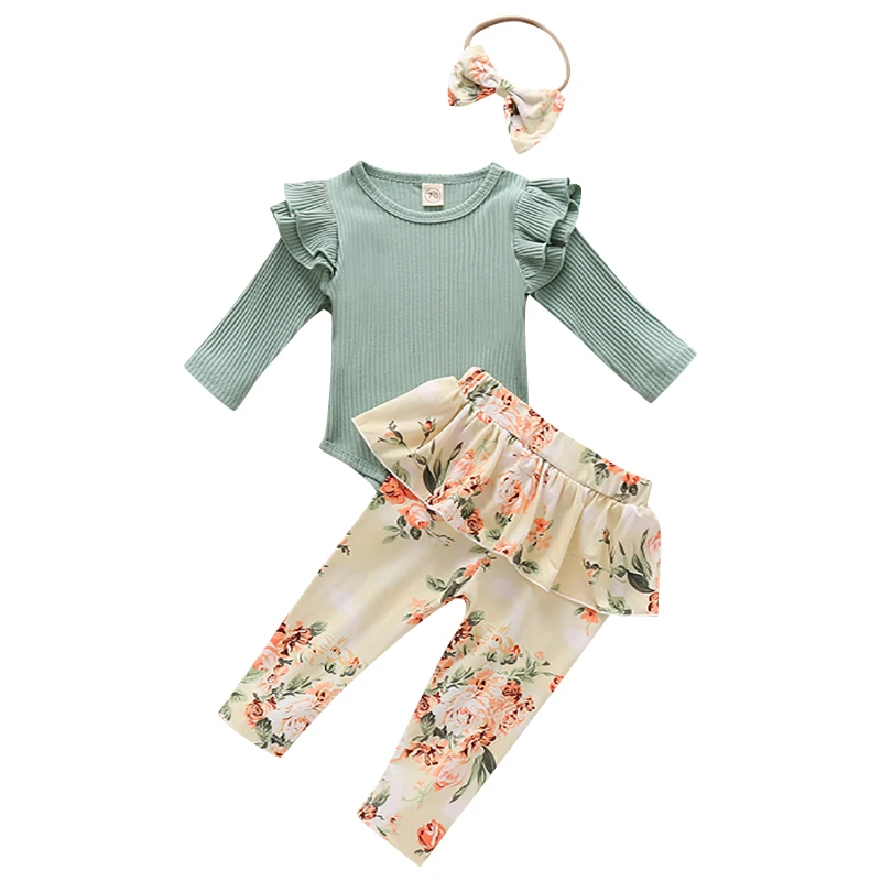 

Комбинезон с длинным рукавом и брюки с цветочным принтом для девочек