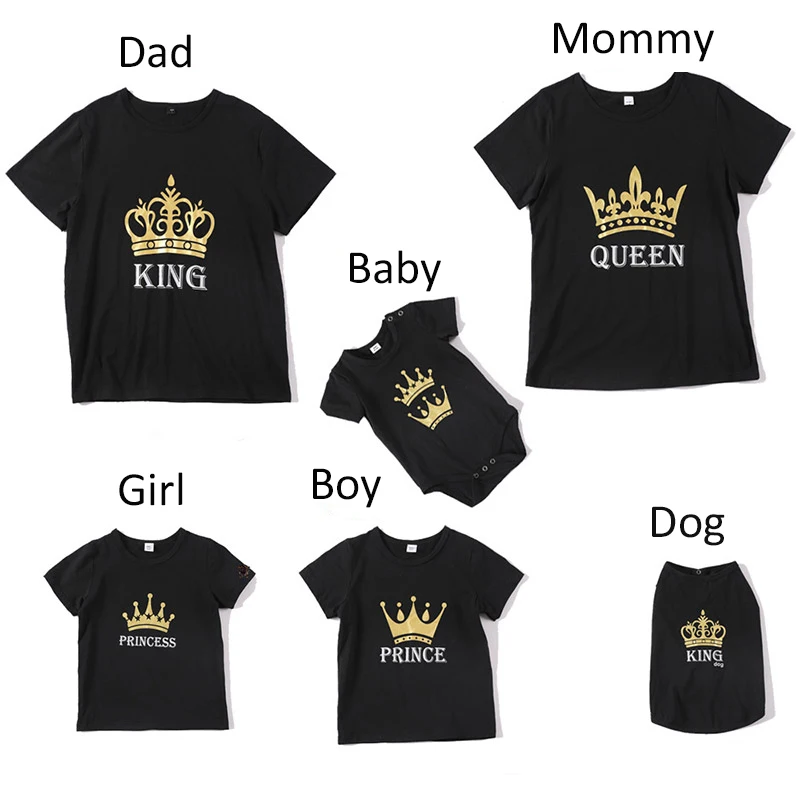 

Summer Family Matching Clothes Black T-Shirts Couples Clothing Sweet Princess Prince Baby Girl Boy Family Look Matching Outfits