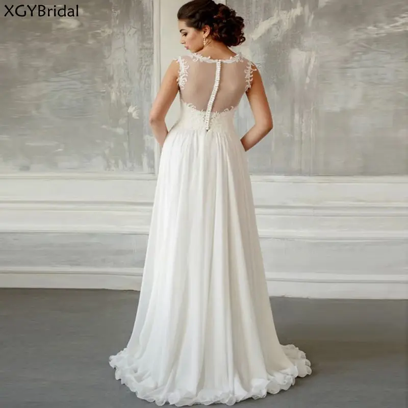 

New Arrival Elegant Wedding Dress Chiffon Scoop Illusion Back Robe De Mariee Boho Dubai Arabic Abiti Da Sposa Long Dresses
