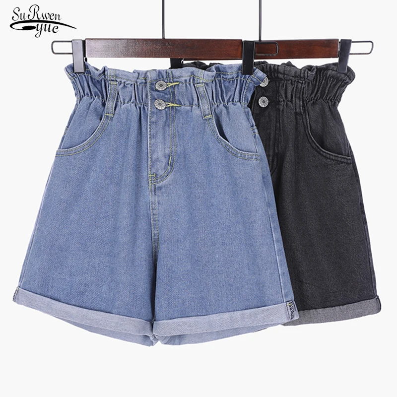 Летние женские шорты эластичные джинсовые с высокой талией 2020 короткие брюки