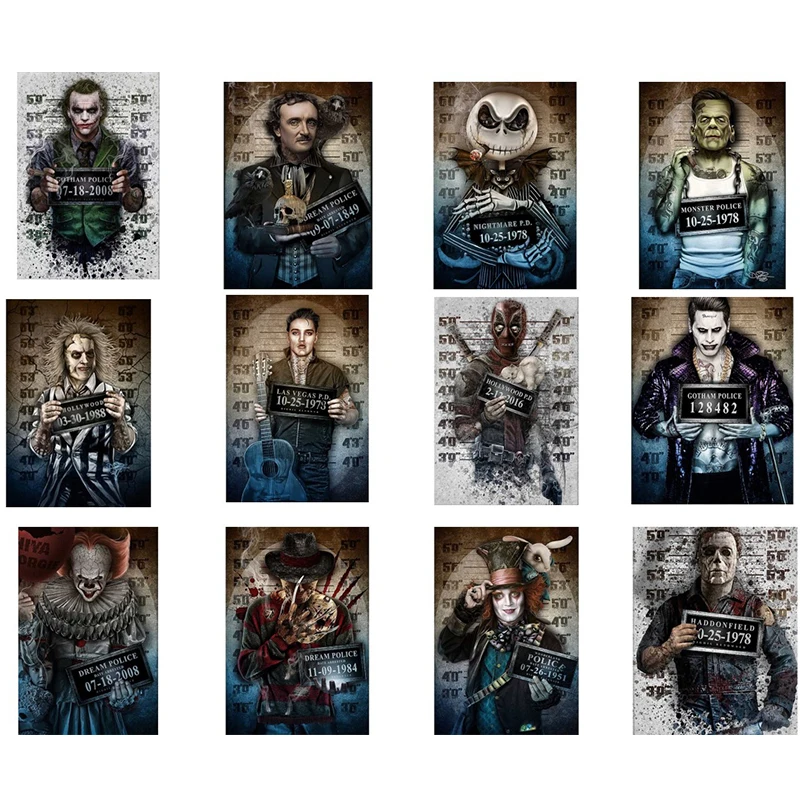 5D Diy diamond painting halloween, Quinn,chucky,freddy jail picture, Joker,Arte Horror movies cross stitch