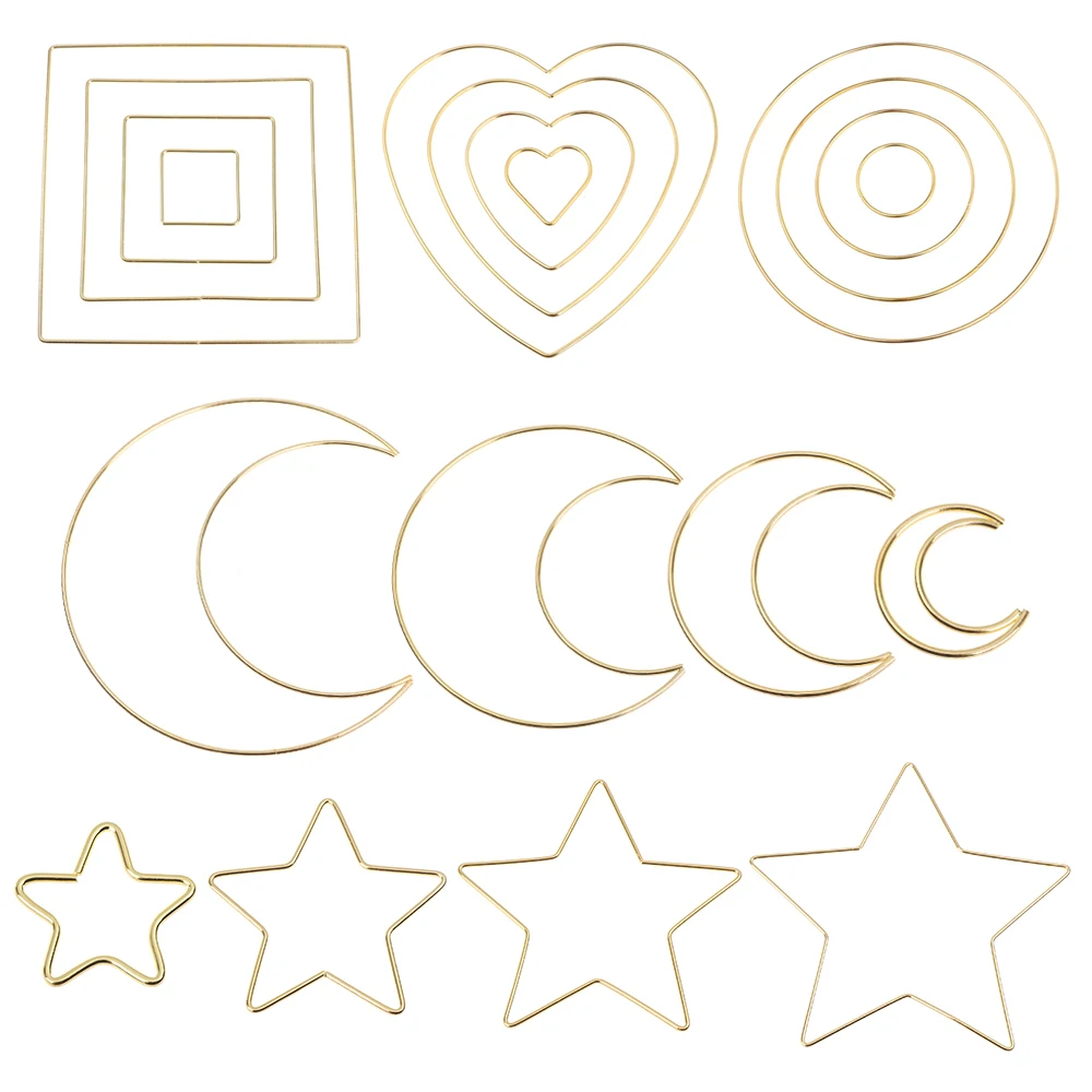 

4 PCS Dream Catcher Metal Hoops Moon Star Heart Round Square Macrame Gold Hoop Ring Wall Hanging Wedding Wreath Decor 2/4/6/8 in
