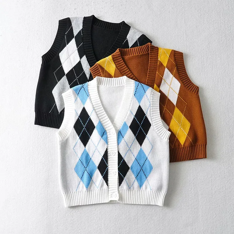 Za Women's Sweaters Knitted Crop Topd Vest Jumpers Sleeveless Female Knitwears Vintage Jackets V neck Coats 2021 Korean Knit Top | Женская