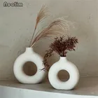 Скандинавские керамические круглые полые вазы пончики цветочный горшок офисные настольные украшения для гостиной цветочное украшение для дома