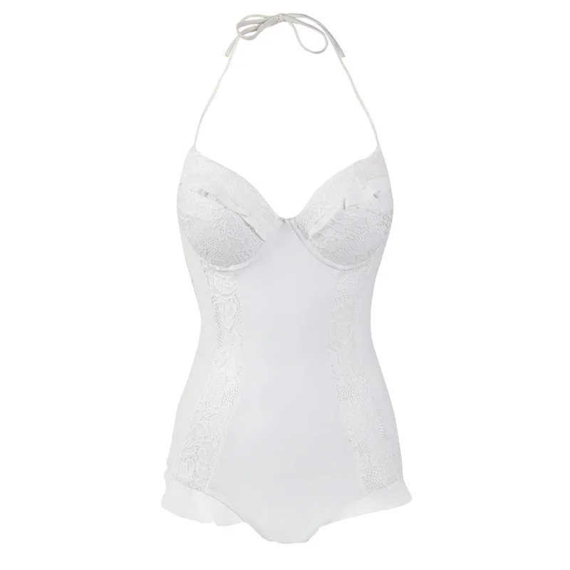 

May Swimwear Wholes Swimsuit Fused With Push Up Women's One Piece Underwire Bracket Size Lace Hollow Women Cover Solid Polyester