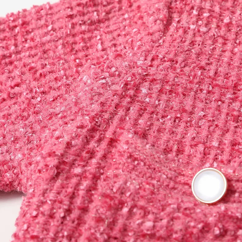 

Round Neck Women's Small Fragrance Style Single Breasted Chic Long Sleeve Jacket Pink Harajuku Sweet Female Coat Tops