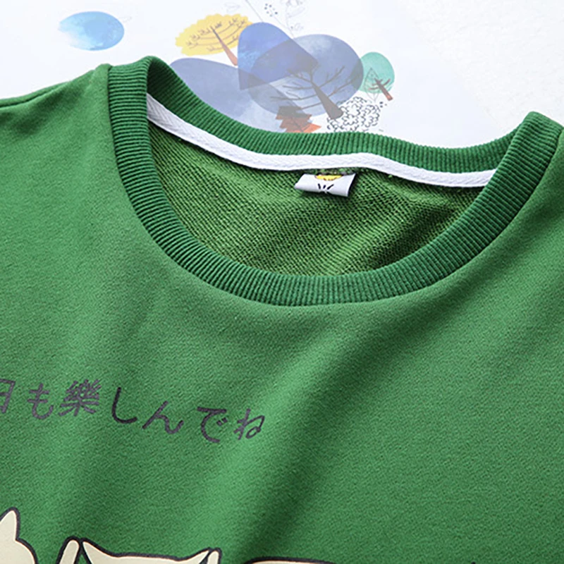 Новый свитер с круглым вырезом для девочек в стиле Харадзюку зеленый рисунком