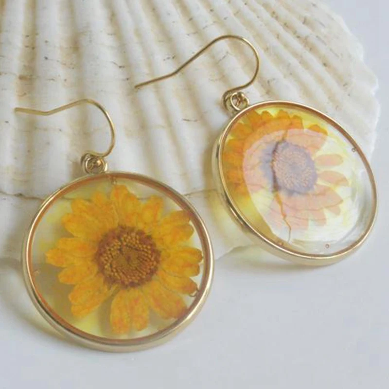 Женские серьги с подвеской в виде подсолнуха Прозрачная Круглая капля серьга