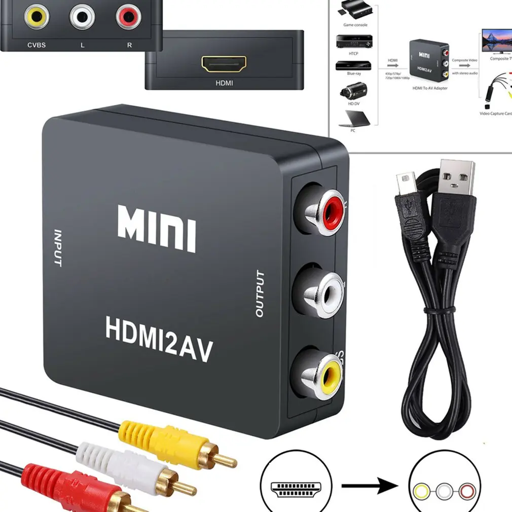 Горячая Распродажа HDMI к RCA AV/CVBS адаптер HD 1080P Mini HDMI2AV видеопреобразователь для PS3 VCR