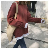 autumn women solid color fake two piece streetwear loose hoodies korean female fashion long sleeve leisure all match pullovers