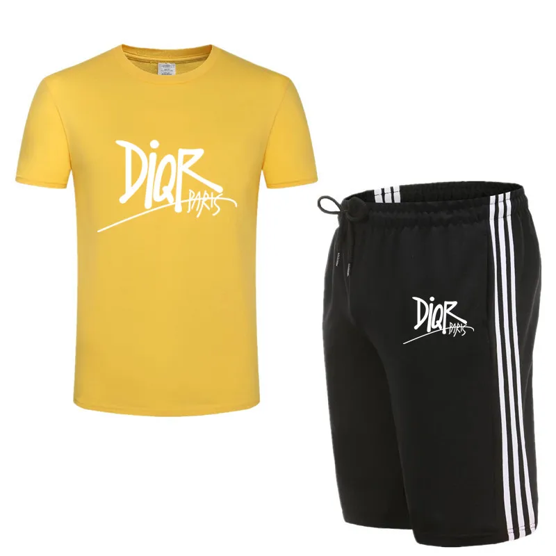 

New print thin men's fashion suit two piece t shirt + shorts for men male casual short sleeve streetwear t shirt set men