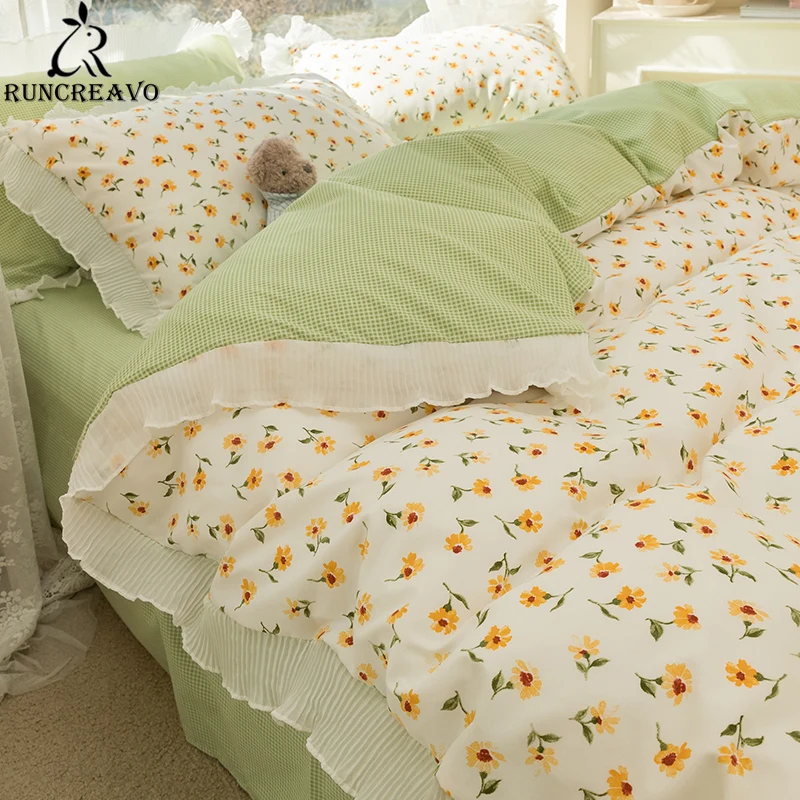 

Fresh Floral Bedding Four-piece Set Princess Wind Net Red Style Washed Cotton Duvet Cover Bed Sheet Three-piece Set